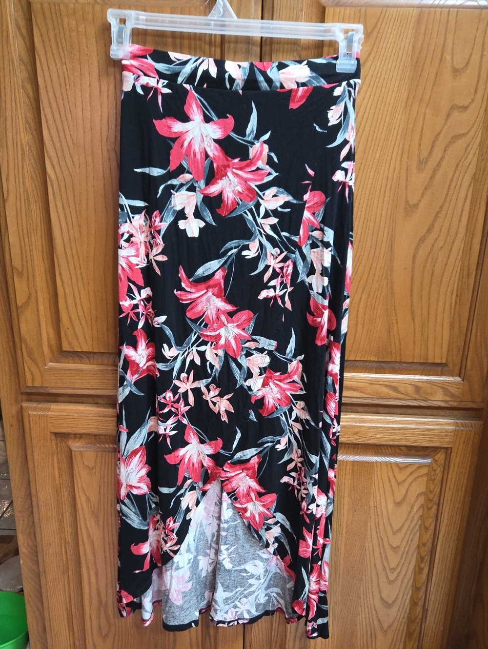 Charlotte Russe Black Maxi Skirt with Red and Pink Floral Print